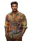 Men's Abstract Pattern Button-Up Shirt with Chest Pocket