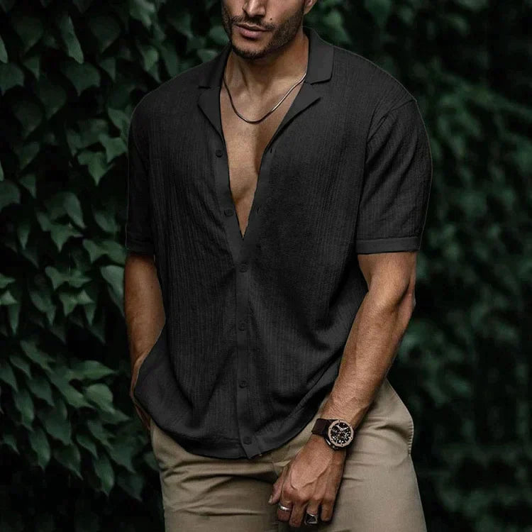 Men's Button-Front Woven Shirt with Folded Cuffs