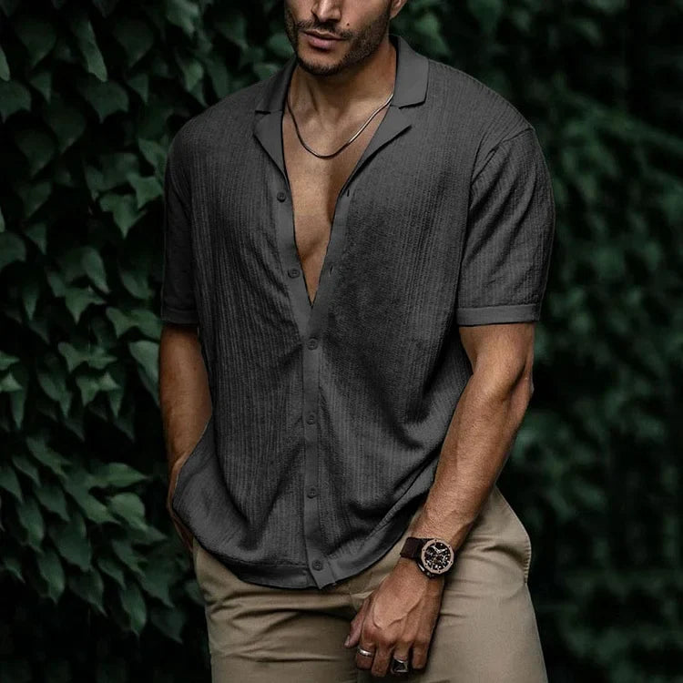 Men's Button-Front Woven Shirt with Folded Cuffs