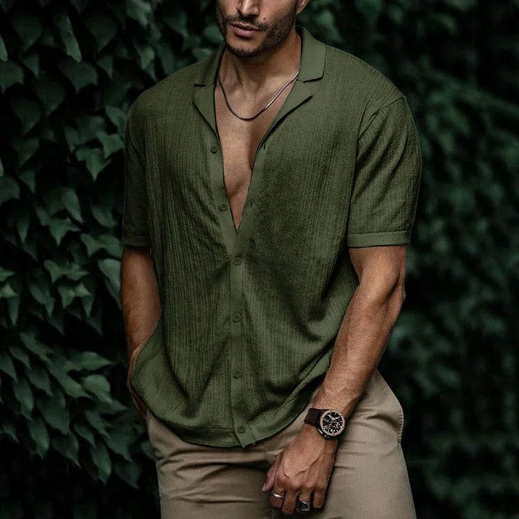 Men's Button-Front Woven Shirt with Folded Cuffs