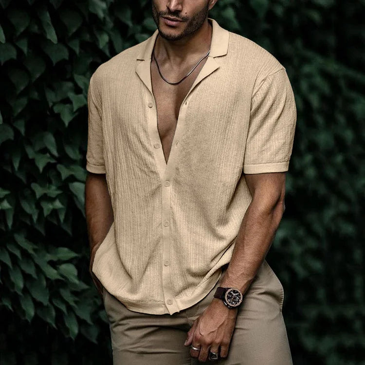 Men's Button-Front Woven Shirt with Folded Cuffs