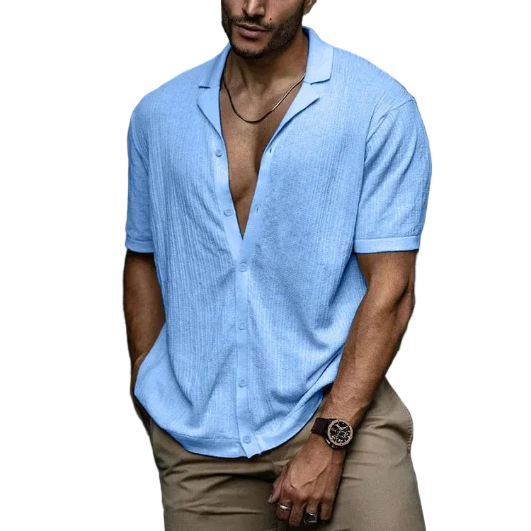 Men's Button-Front Woven Shirt with Folded Cuffs