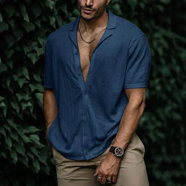 Men's Button-Front Woven Shirt with Folded Cuffs