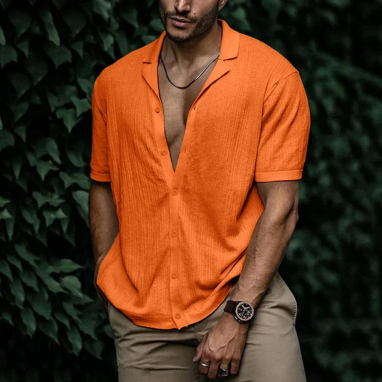 Men's Button-Front Woven Shirt with Folded Cuffs