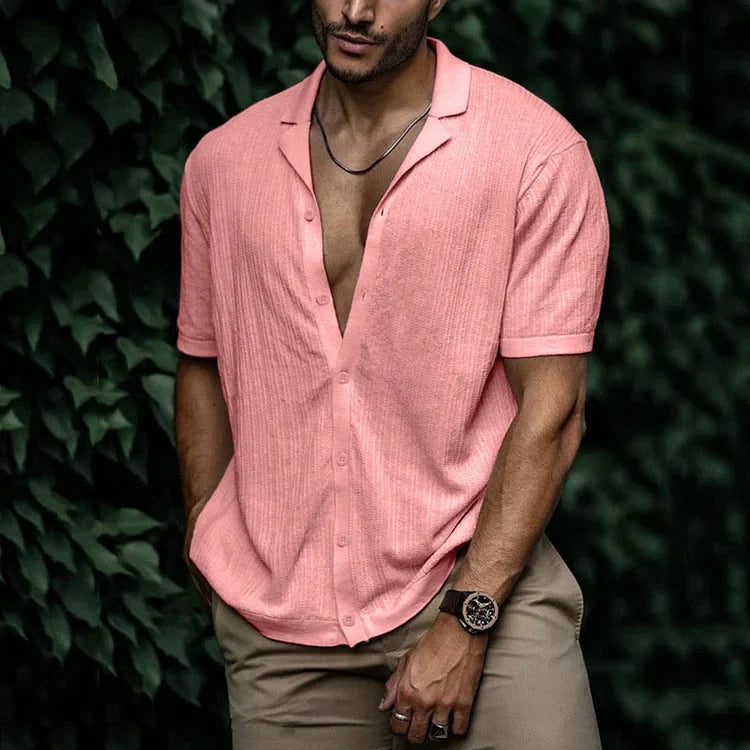 Men's Button-Front Woven Shirt with Folded Cuffs
