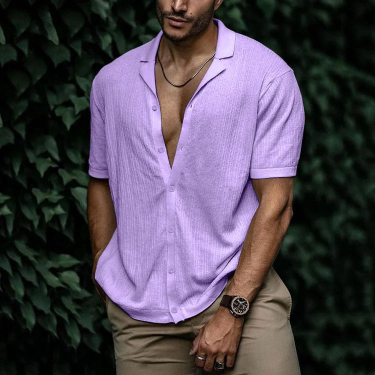 Men's Button-Front Woven Shirt with Folded Cuffs