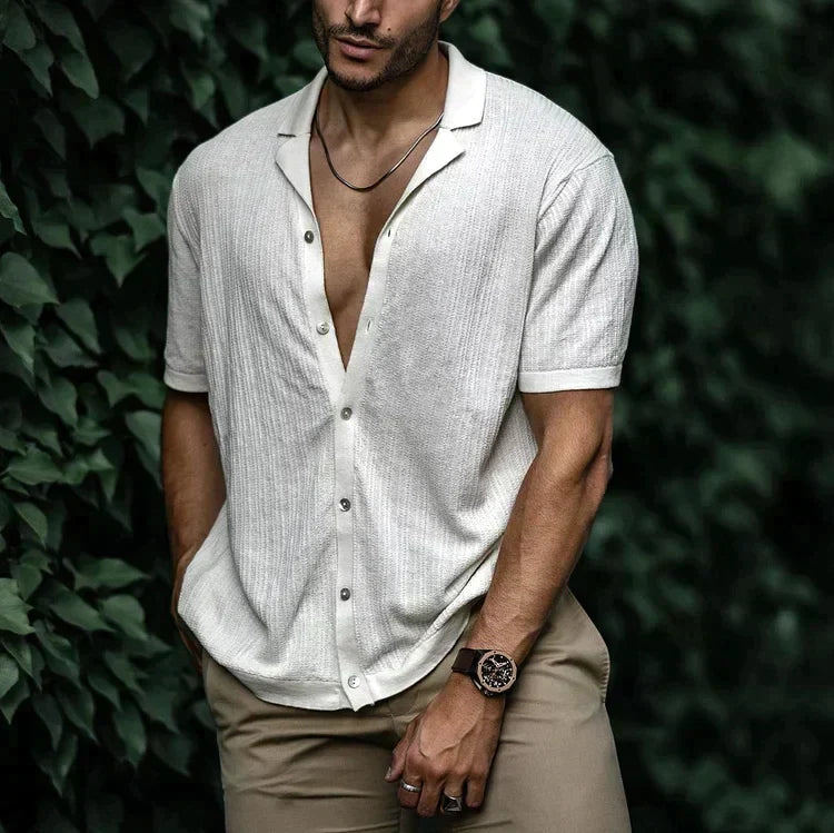 Men's Button-Front Woven Shirt with Folded Cuffs