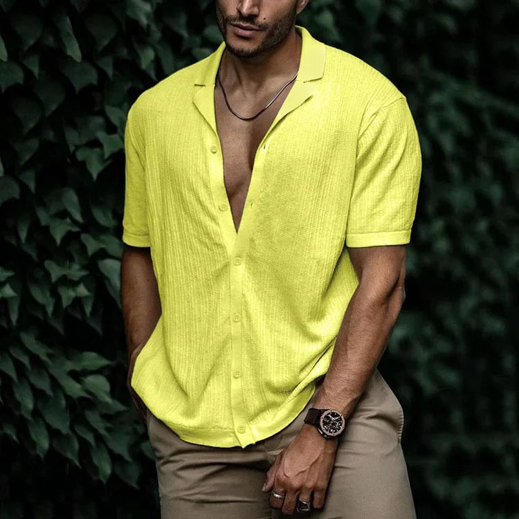 Men's Button-Front Woven Shirt with Folded Cuffs