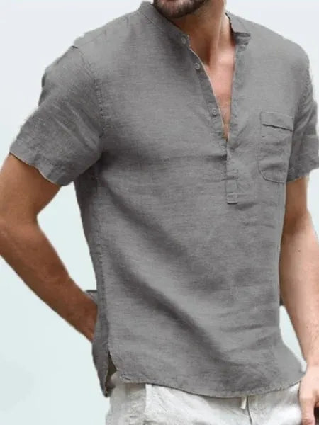 Men's Button Placket Shirt with Rolled Cuffs