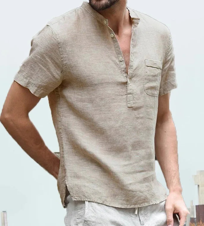 Men's Button Placket Shirt with Rolled Cuffs