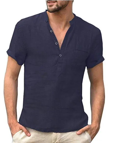 Men's Button Placket Shirt with Rolled Cuffs