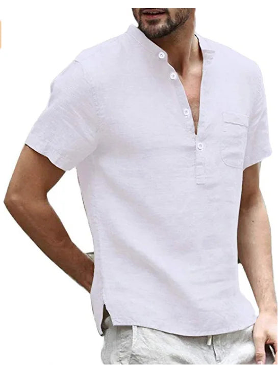Men's Button Placket Shirt with Rolled Cuffs