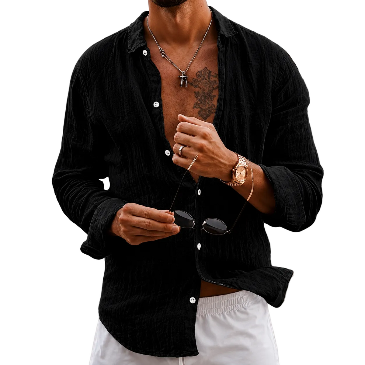 Men's Cotton Linen Long Sleeve Lapel Shirt