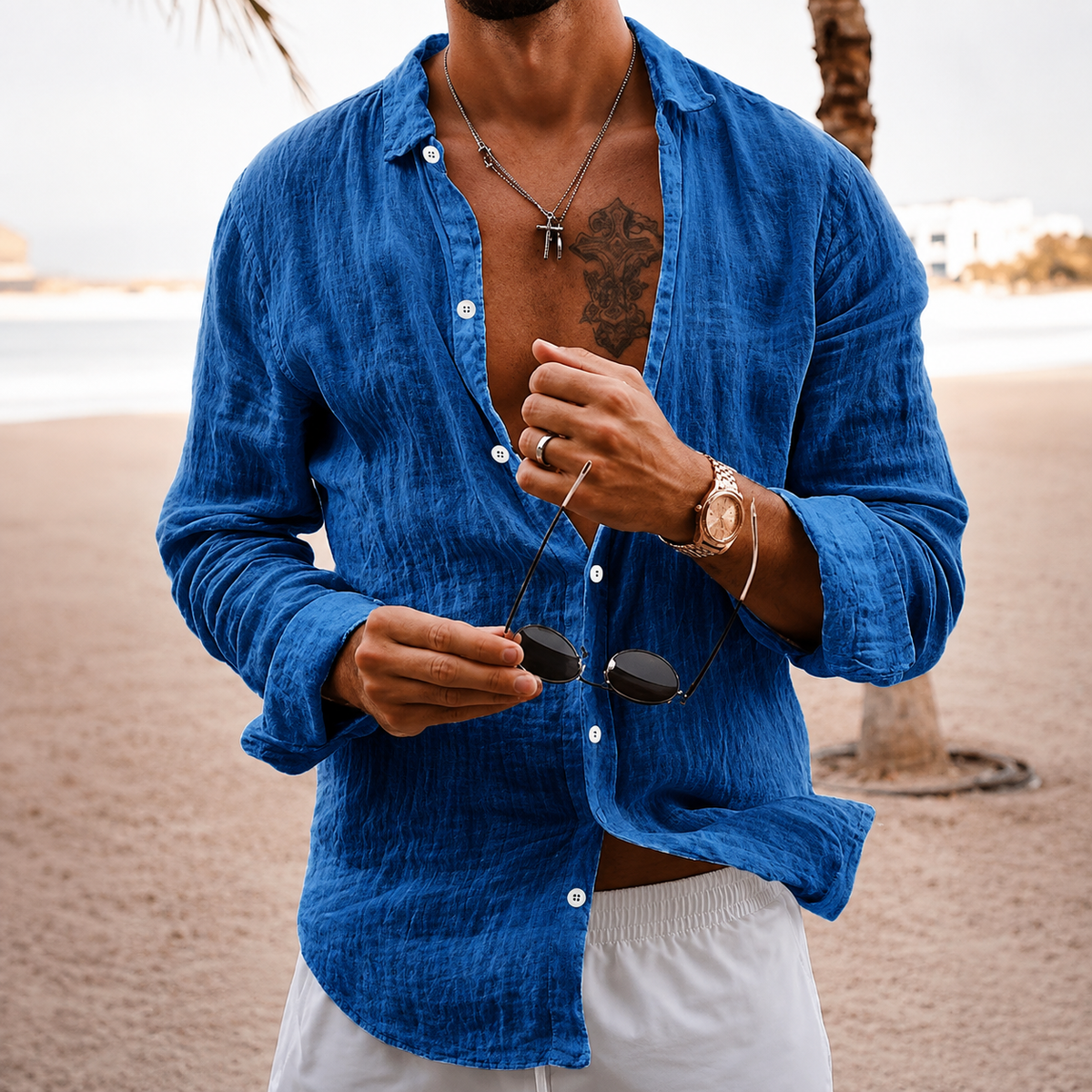 Men's Cotton Linen Long Sleeve Lapel Shirt