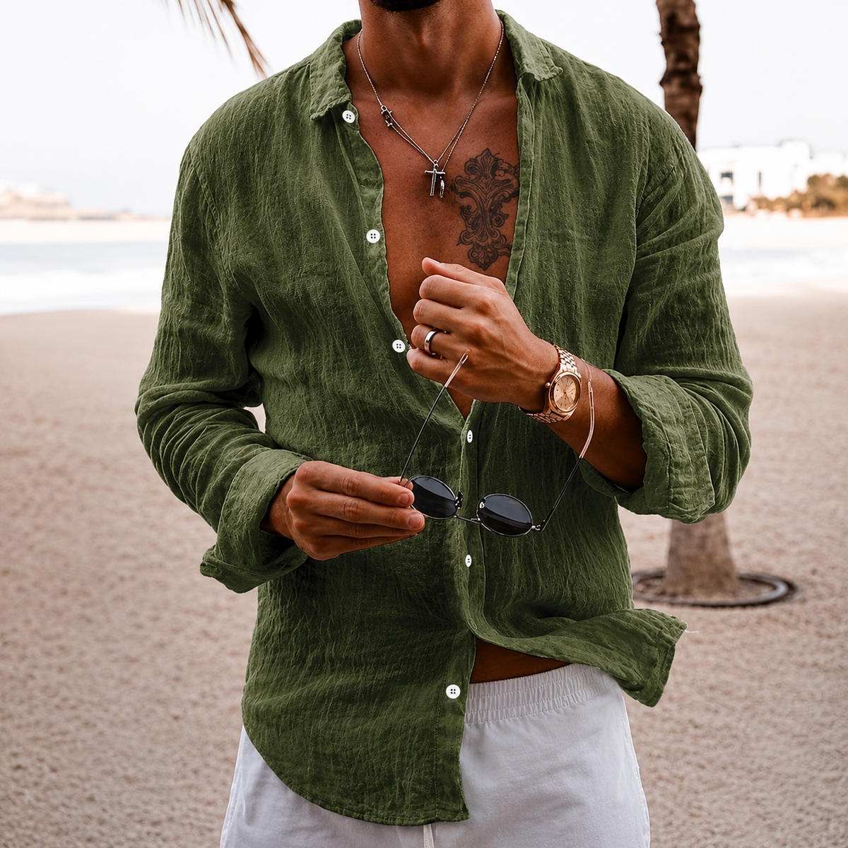 Men's Cotton Linen Long Sleeve Lapel Shirt