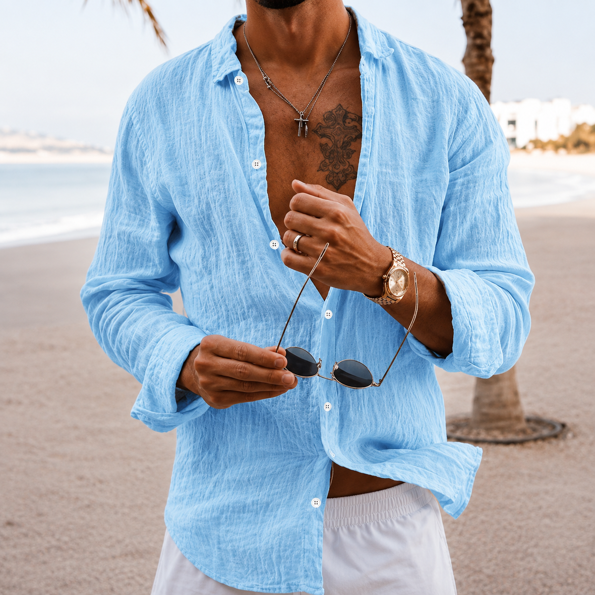 Men's Cotton Linen Long Sleeve Lapel Shirt