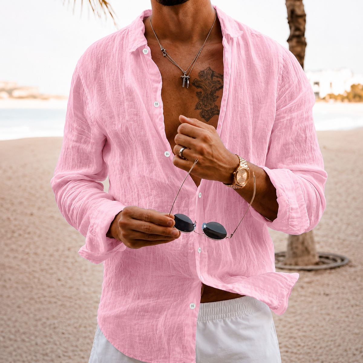 Men's Cotton Linen Long Sleeve Lapel Shirt