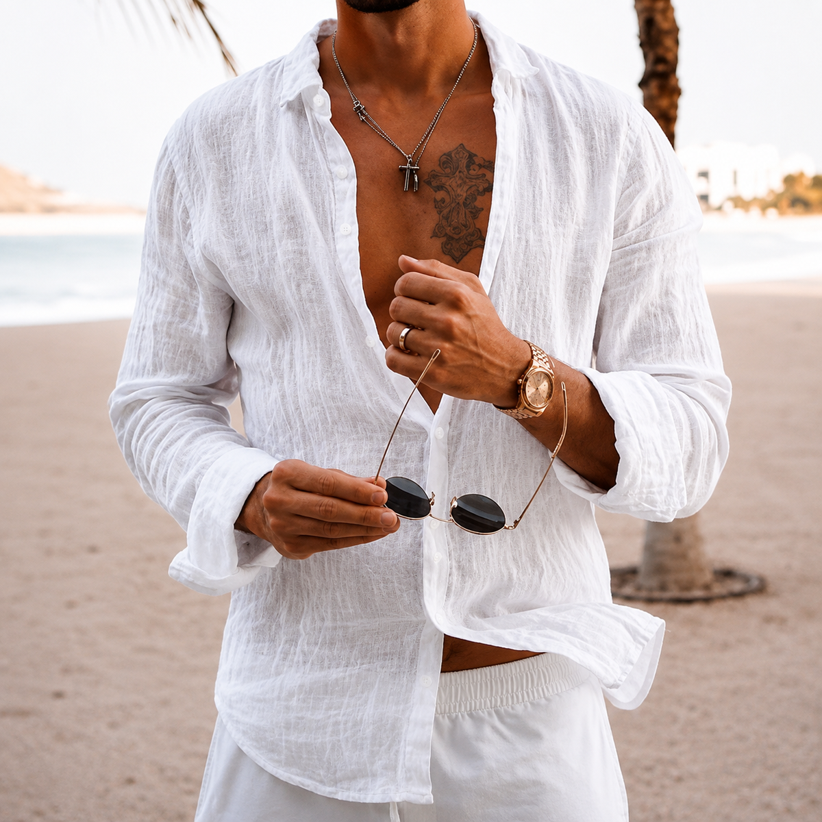 Men's Cotton Linen Long Sleeve Lapel Shirt