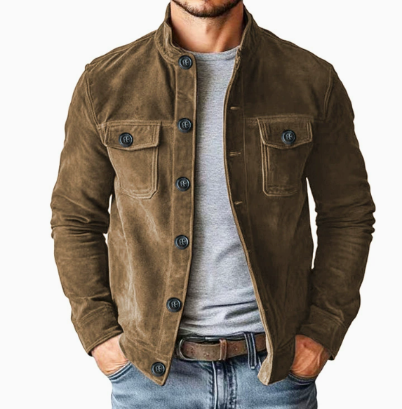 Men's Cotton Stand Collar Casual Button Jacket