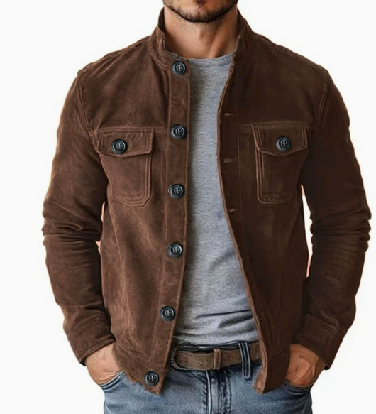 Men's Cotton Stand Collar Casual Button Jacket