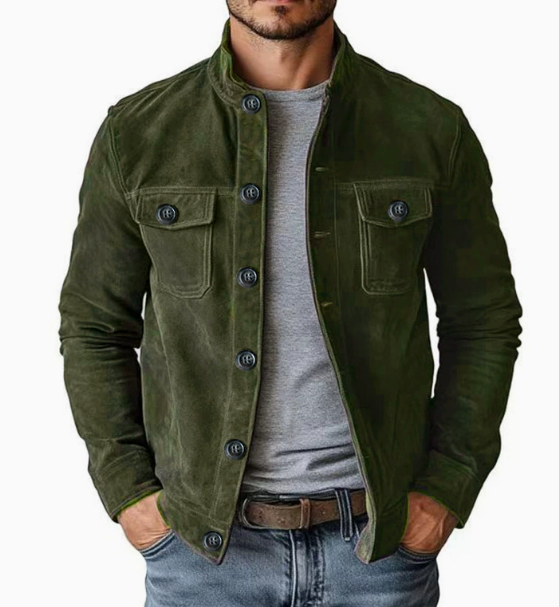 Men's Cotton Stand Collar Casual Button Jacket
