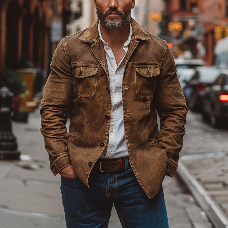 Men's Denim-Style Utility Jacket