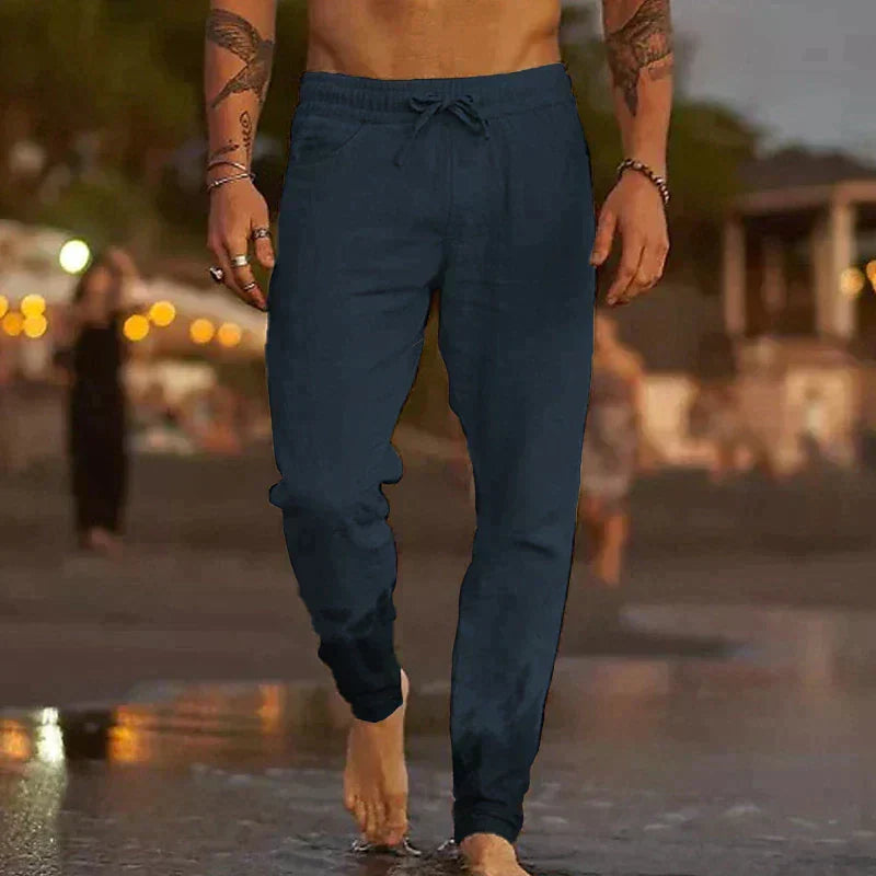 Men's Elastic Waist Trousers with Ribbed Ankle Cuffs