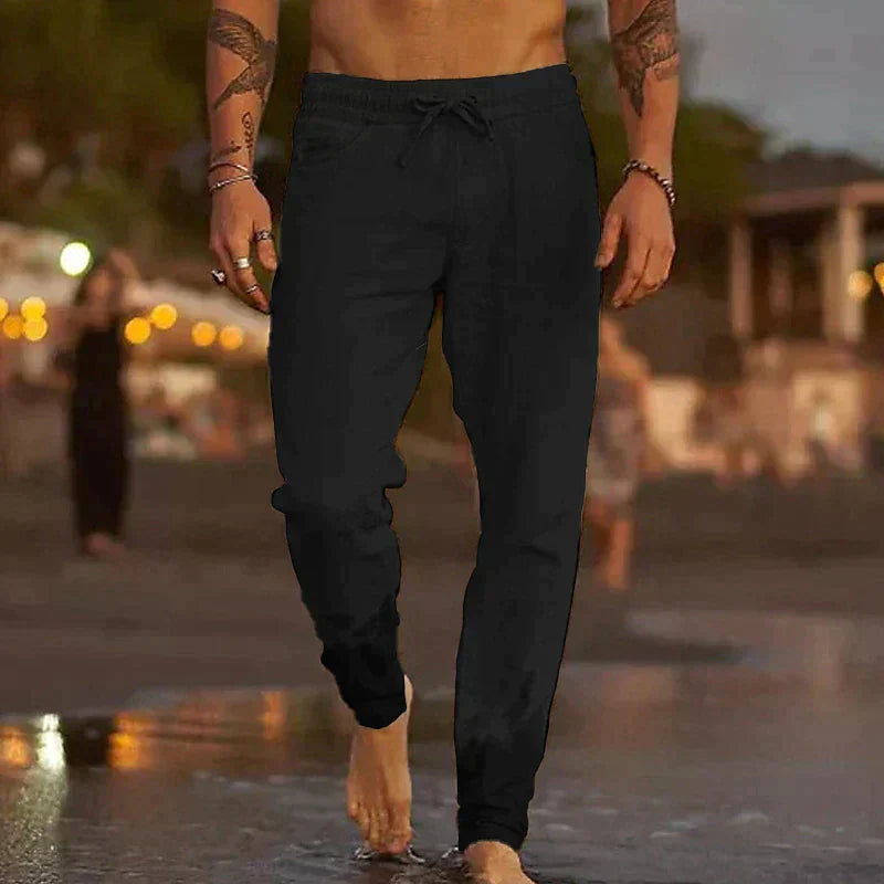 Men's Elastic Waist Trousers with Ribbed Ankle Cuffs