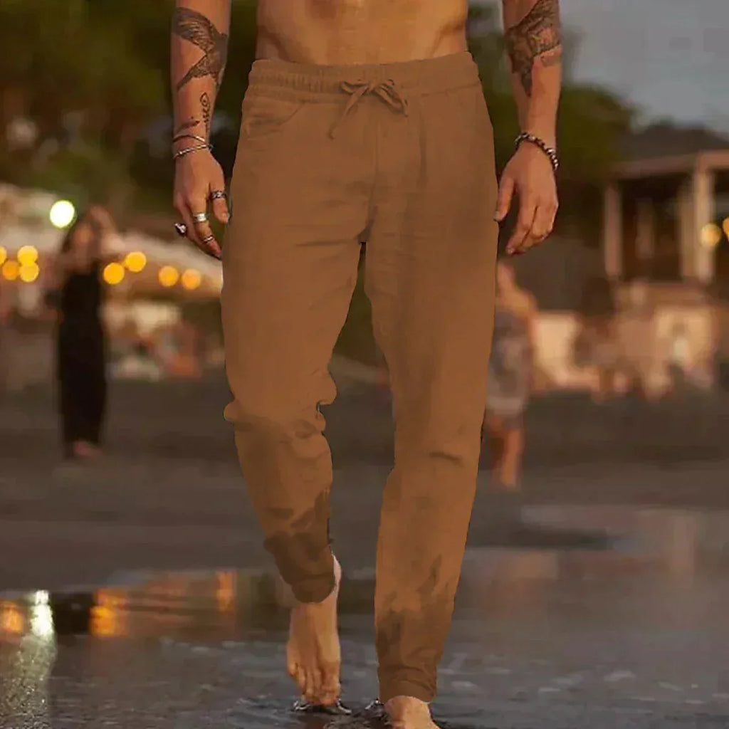 Men's Elastic Waist Trousers with Ribbed Ankle Cuffs