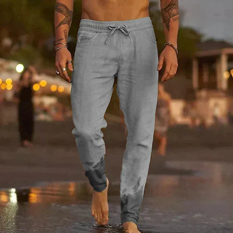 Men's Elastic Waist Trousers with Ribbed Ankle Cuffs