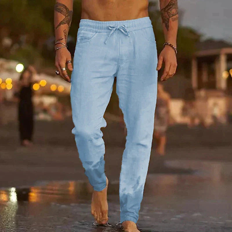 Men's Elastic Waist Trousers with Ribbed Ankle Cuffs