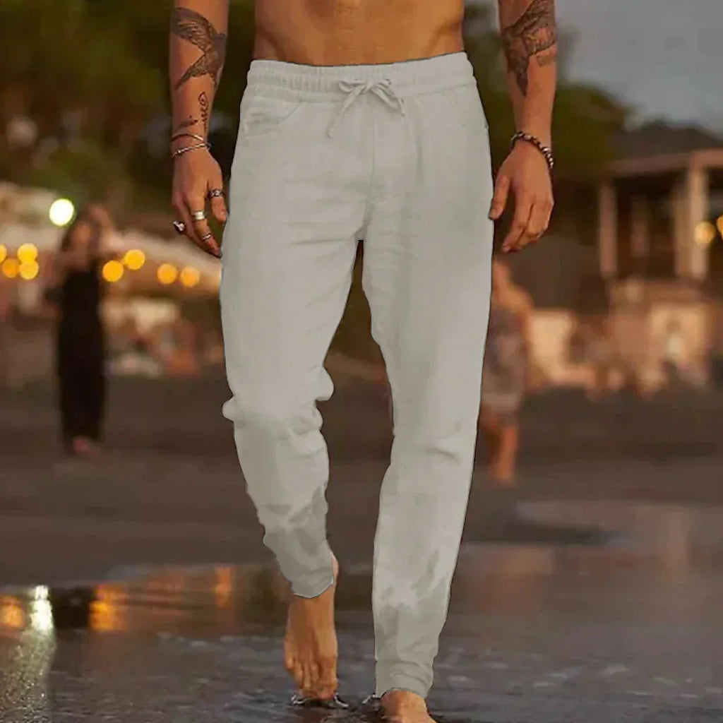 Men's Elastic Waist Trousers with Ribbed Ankle Cuffs