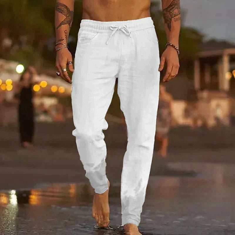 Men's Elastic Waist Trousers with Ribbed Ankle Cuffs