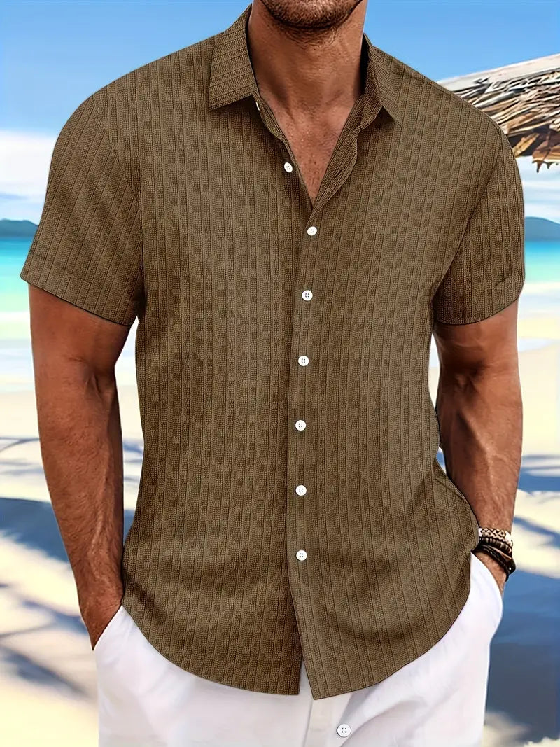Men's Folded Collar Shirt with Curved Hem