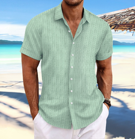 Men's Folded Collar Shirt with Curved Hem