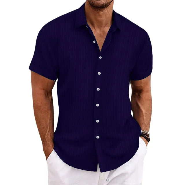Men's Folded Collar Shirt with Curved Hem