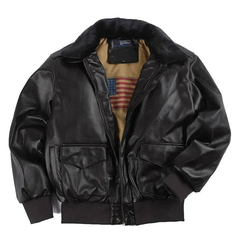 Men's Fur-Lined Collar Jacket with Flap Pockets