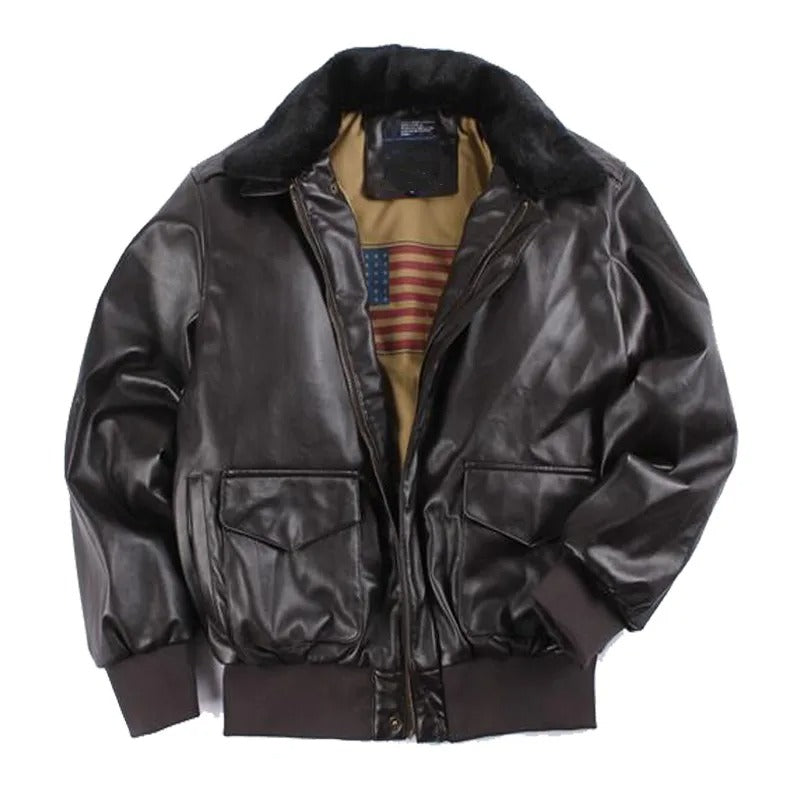 Men's Fur-Lined Collar Jacket with Flap Pockets