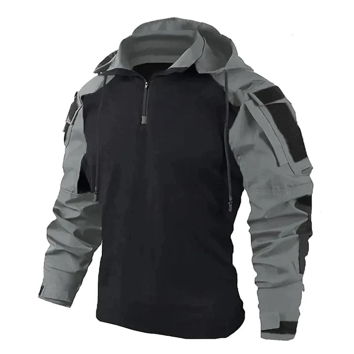 Men's Hooded Utility Jacket with Multiple Sleeve Pockets