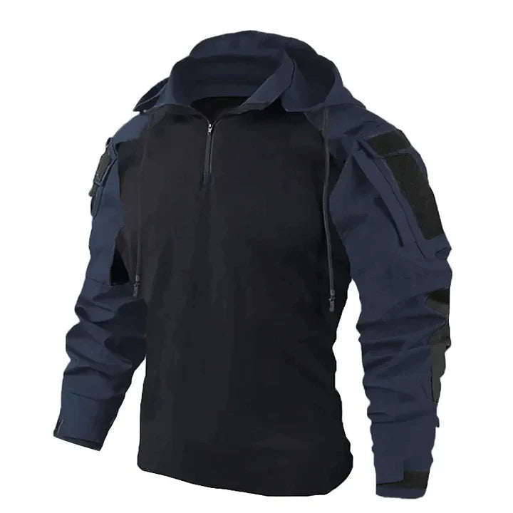 Men's Hooded Utility Jacket with Multiple Sleeve Pockets