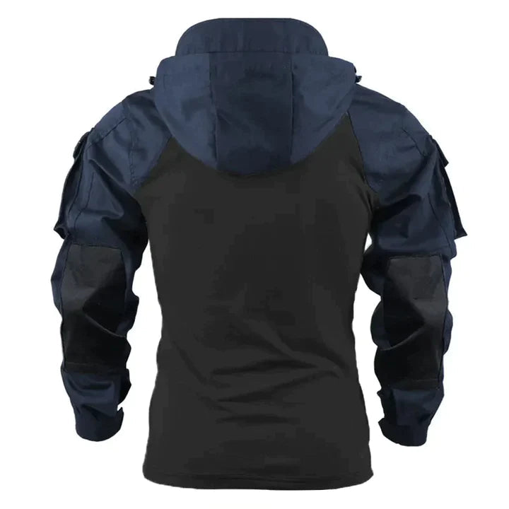 Men's Hooded Utility Jacket with Multiple Sleeve Pockets