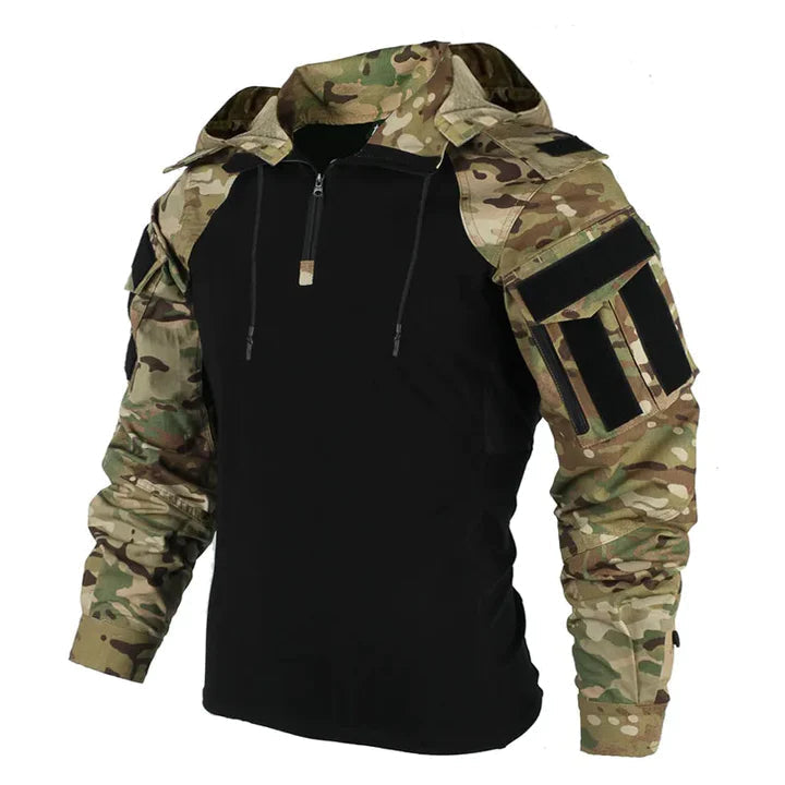 Men's Hooded Utility Jacket with Multiple Sleeve Pockets