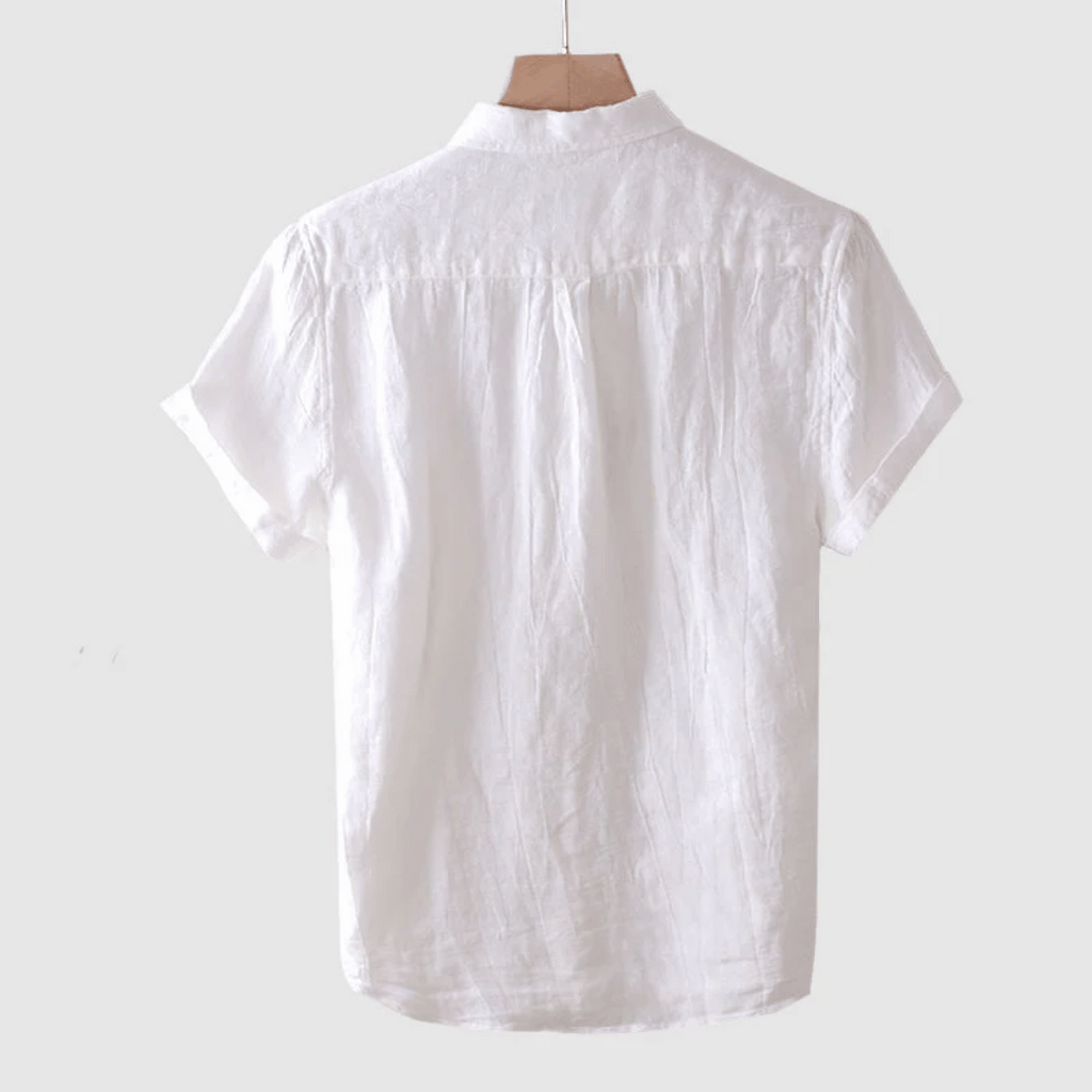 Men's Linen Shirt with Short Sleeves and Button Placket