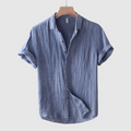 Men's Linen Shirt with Short Sleeves and Button Placket