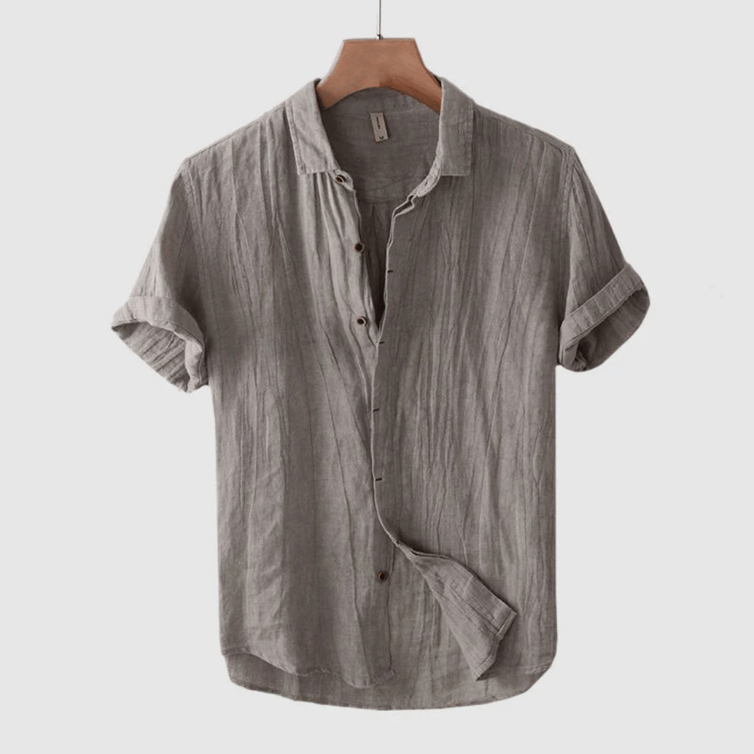 Men's Linen Shirt with Short Sleeves and Button Placket