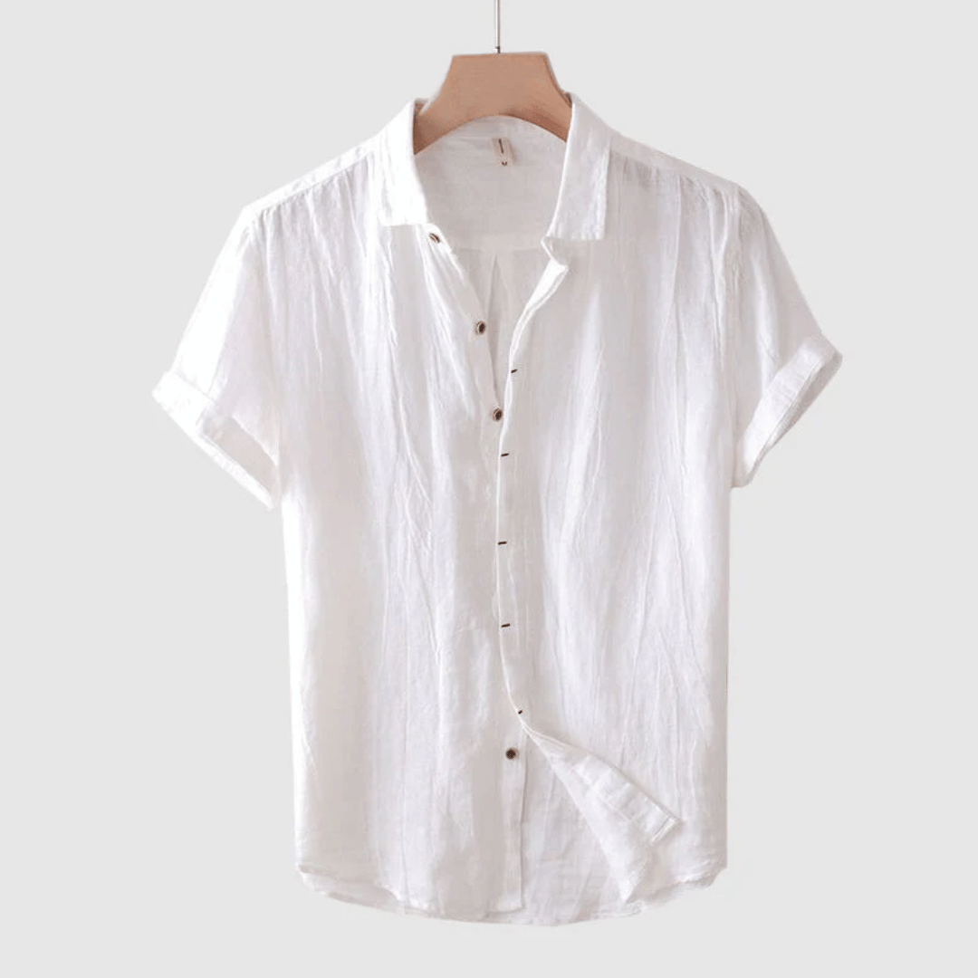 Men's Linen Shirt with Short Sleeves and Button Placket