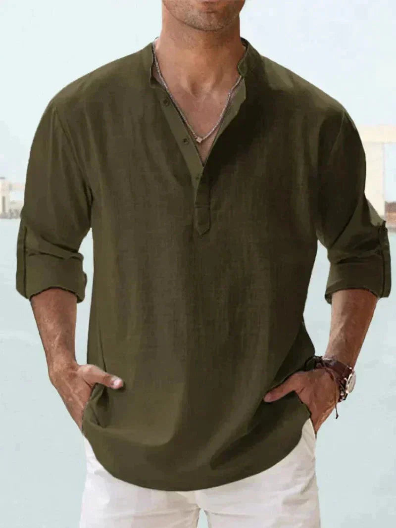 Men's Long-Sleeve Fold-Down Collar Shirt