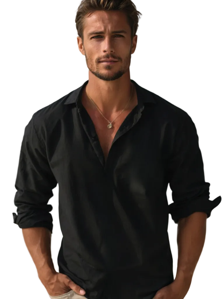 Men's Long-Sleeve Fold-Down Collar Shirt