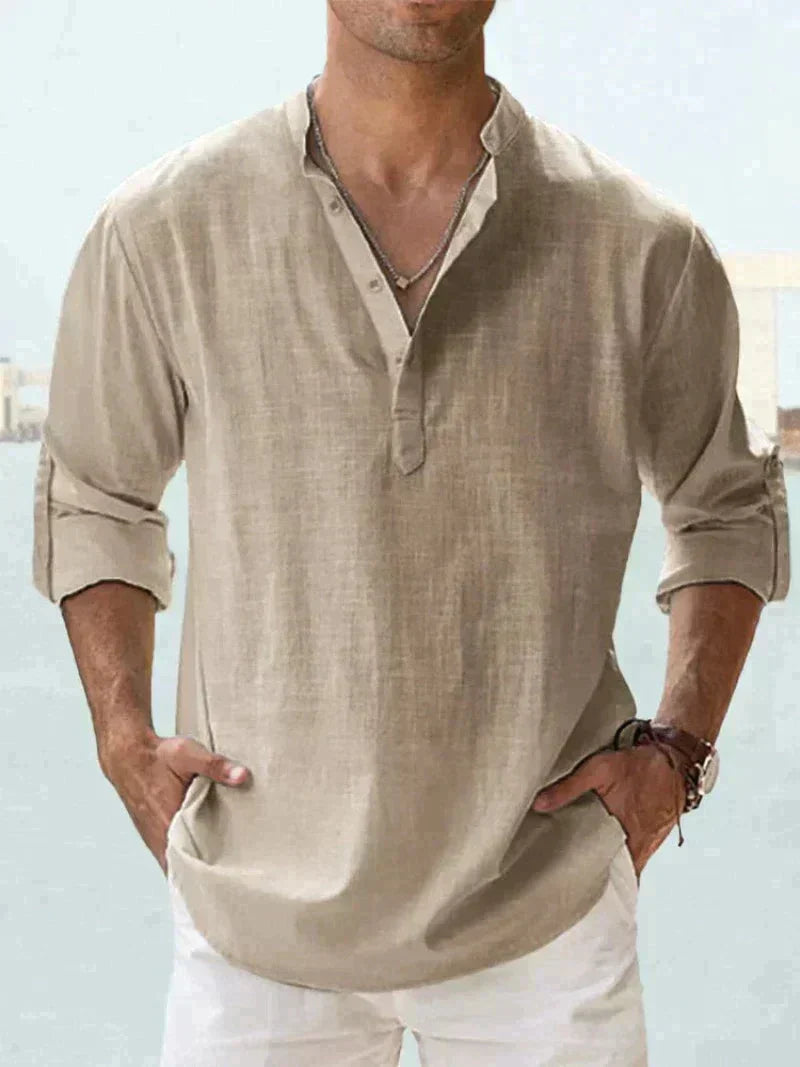 Men's Long-Sleeve Fold-Down Collar Shirt