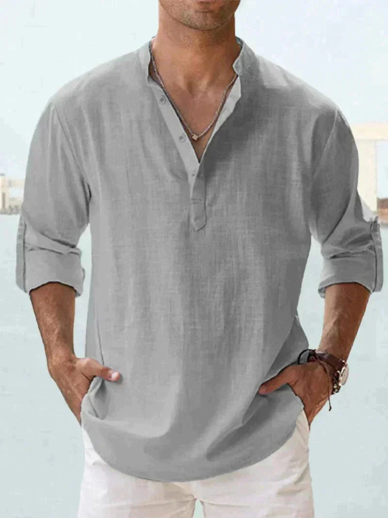 Men's Long-Sleeve Fold-Down Collar Shirt